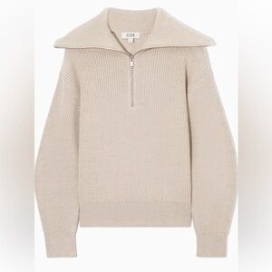 COS Light Beige Ribbed Knit Zip Sweater